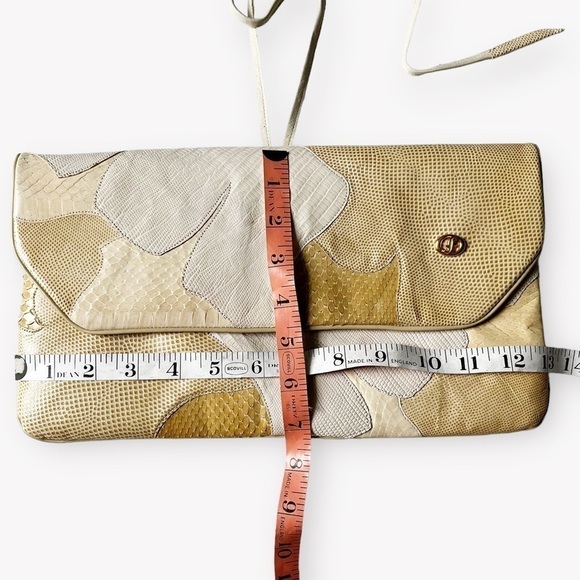 Carlo Fiori Italy Clutch Envelope Bag Genuine Snakeskin & Iguana Patchwork 13x7 - Picture 12 of 14
